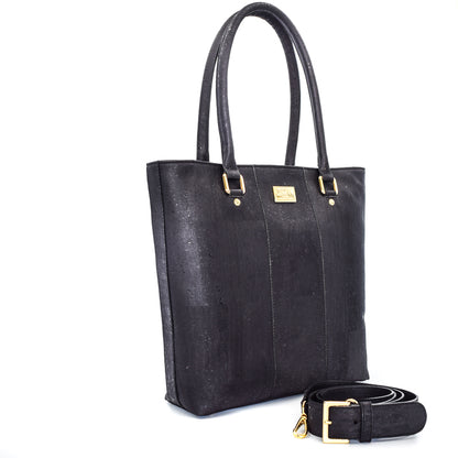 Marge medium tote bag in black colour. Strap included which allow the bad to be a cross body as well. Made from cork leather and is vegan and peta approved.